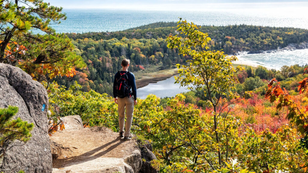 Rocky coastline view in Acadia National Park Maine