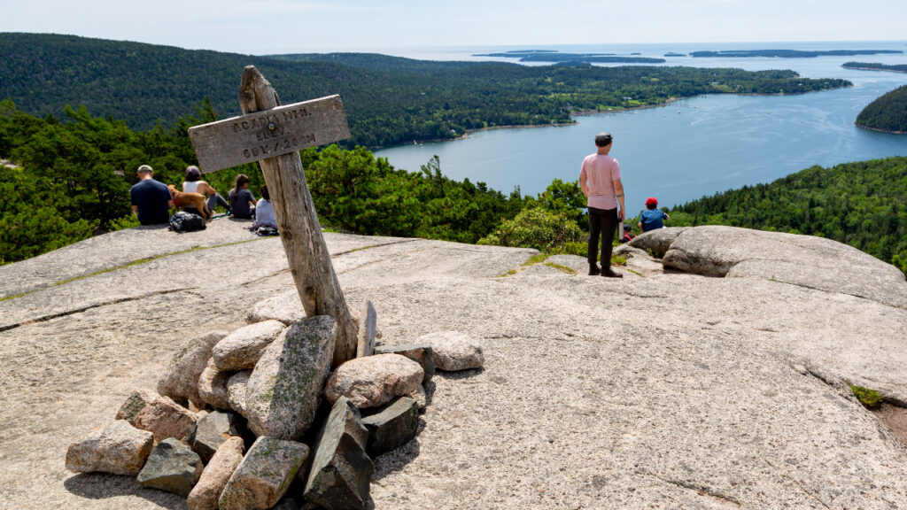 Sunrise landscape over mountains in Acadia National Park