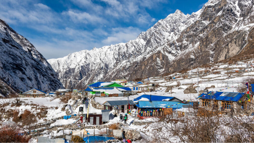 Trekker hiking toward Tserko Ri viewpoint