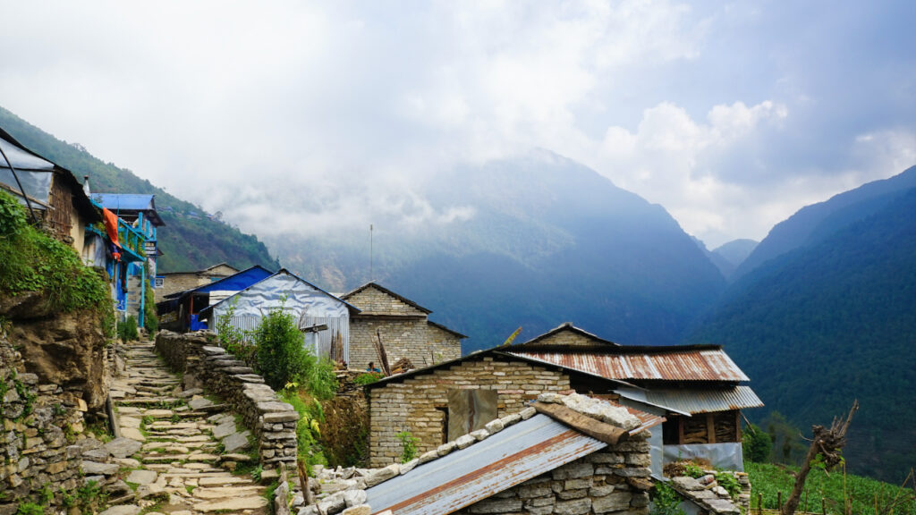 Ghorepani village with mountain backdrop
