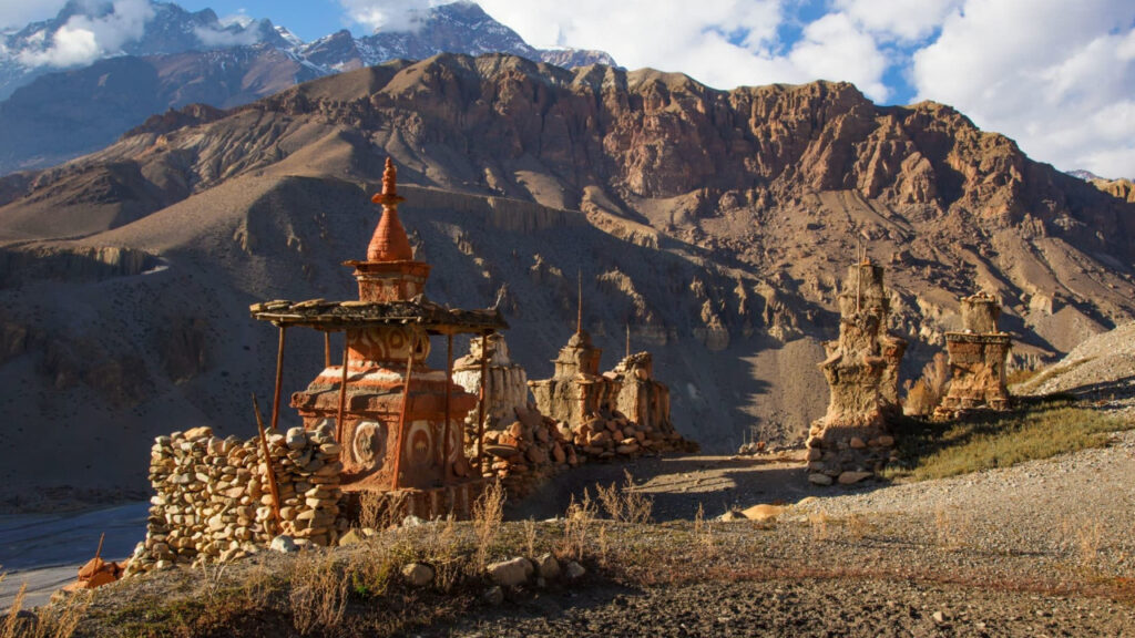 Monastery in Upper Mustang with prayer flags
