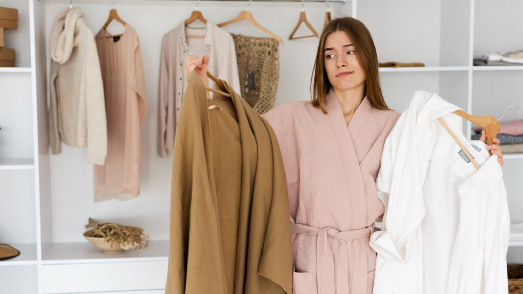 Minimal capsule wardrobe neatly organized