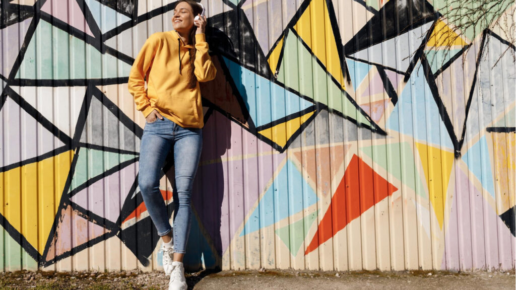 Bright colorful streetwear fashion look