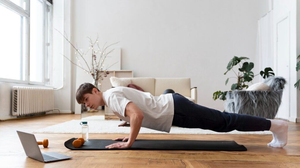 Person doing push-ups at home